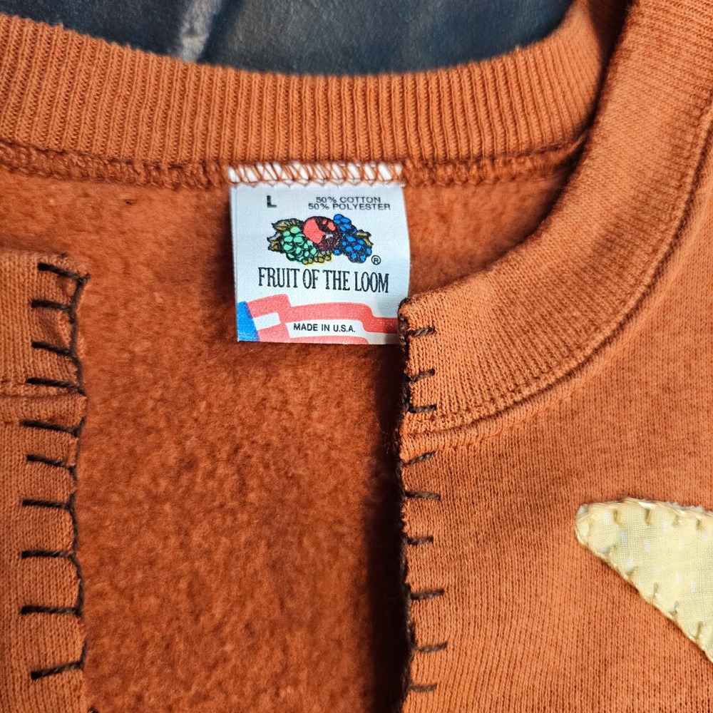 Vintage 1990s Handcrafted Pumpkin Patch Cardigan Sweatshirt Orange Folk Art Lg - Picture 7 of 14